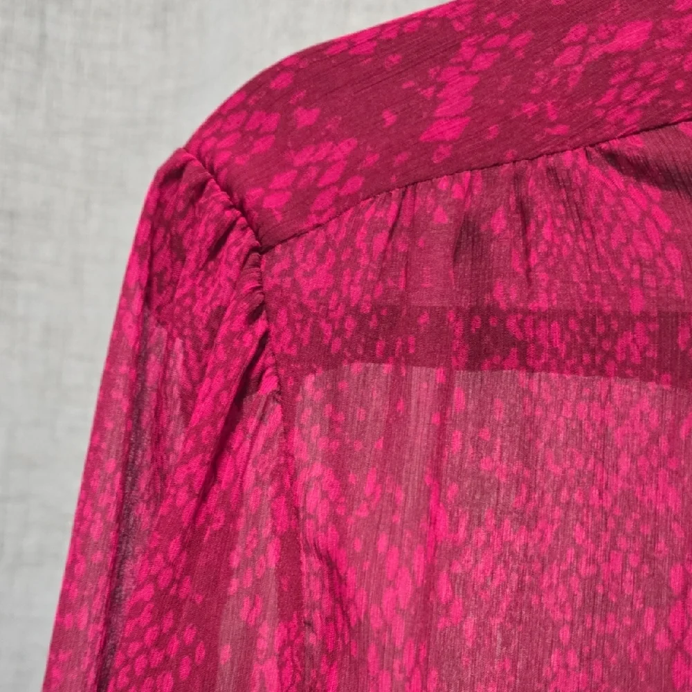 Chico's Vibrant Pink Snakeskin Pattern Sheer Blouse With Ruffles Size 12=Chicos2